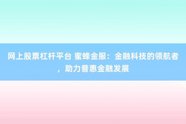 网上股票杠杆平台 蜜蜂金服：金融科技的领航者，助力普惠金融发展