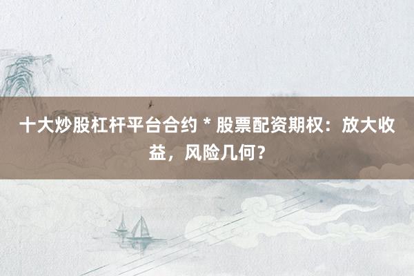 十大炒股杠杆平台合约 * 股票配资期权：放大收益，风险几何？