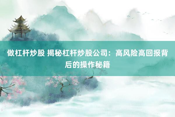 做杠杆炒股 揭秘杠杆炒股公司：高风险高回报背后的操作秘籍