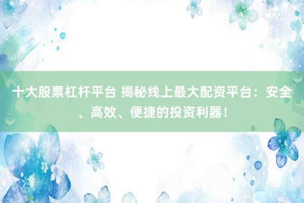 十大股票杠杆平台 揭秘线上最大配资平台：安全、高效、便捷的投资利器！