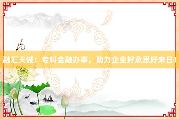 融汇天诚:专科金融办事,助力企业好意思好来日!