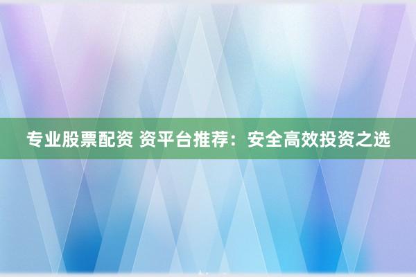 专业股票配资 资平台推荐：安全高效投资之选