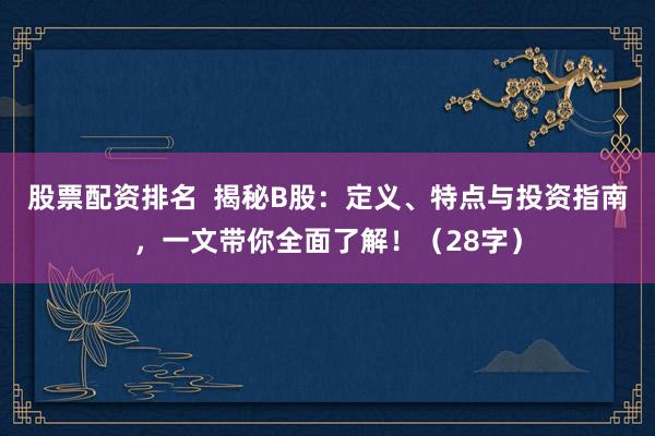 股票配资排名  揭秘B股：定义、特点与投资指南，一文带你全面了解！（28字）